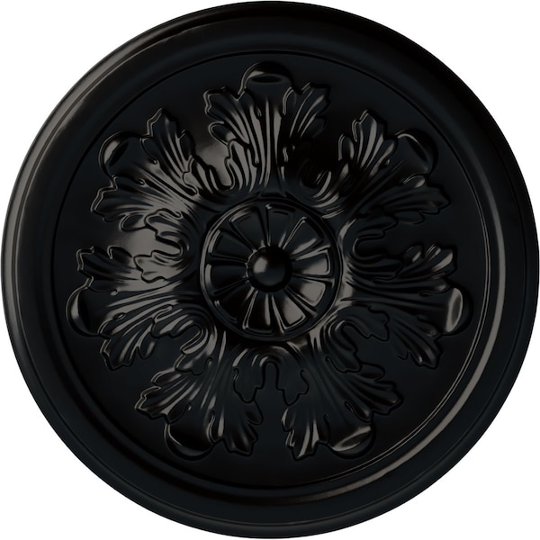 Ekena Millwork Legacy Acanthus Ceiling Medallion (Fits Canopies up to 3 1/2"), 12 3/4"OD x 7/8"P, Jet Black CM12LEBLF - main